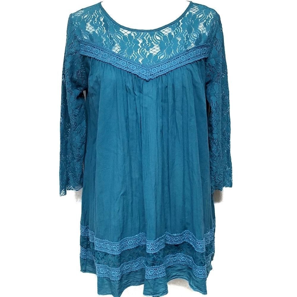 WINTER Lennon Turquoise Sheer Lace Crochet Tunic